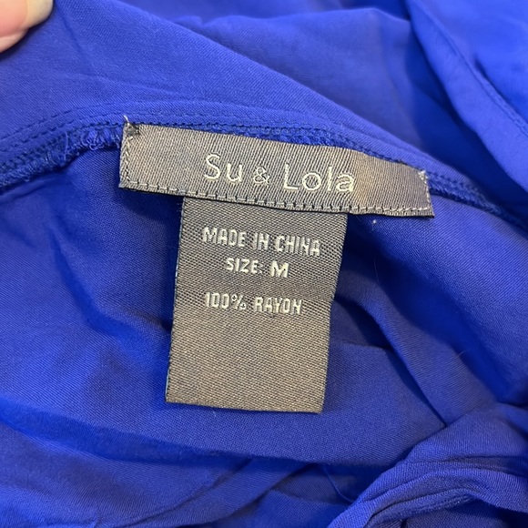 ROYAL BLUE ART SMOCK STYLE TOP WITH POCKETS TEACHER OVERSIZED FLOWY TWO BUTTON - Picture 9 of 9